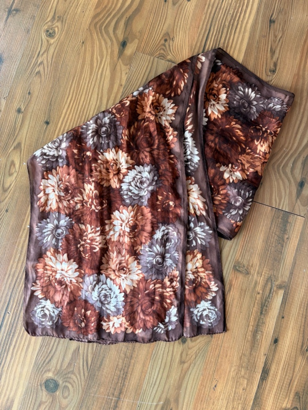 Echo Floral Silk Scarf in Brown and Cream